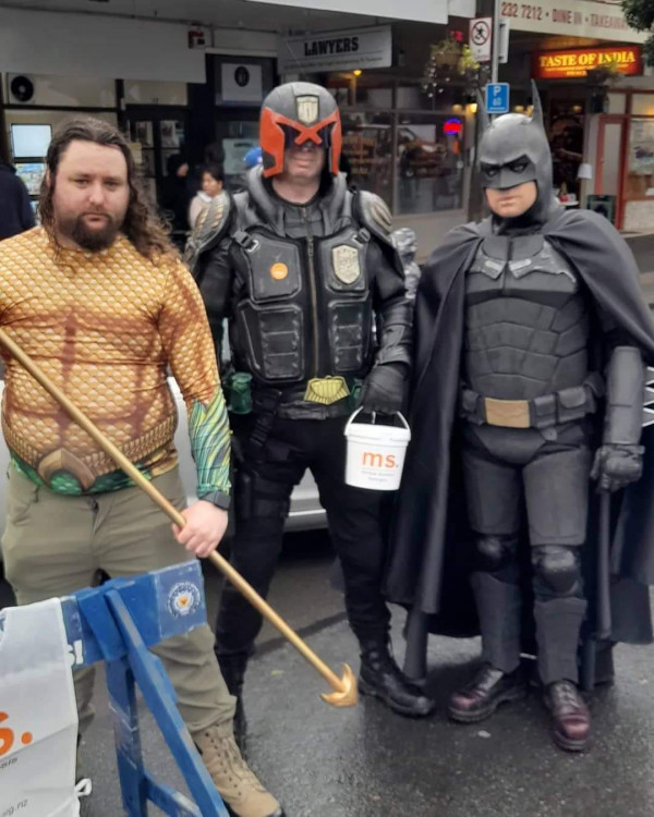 Superheroes Aquaman, Judge Dredd and Batman fundraising at Spring into Tawa 2022