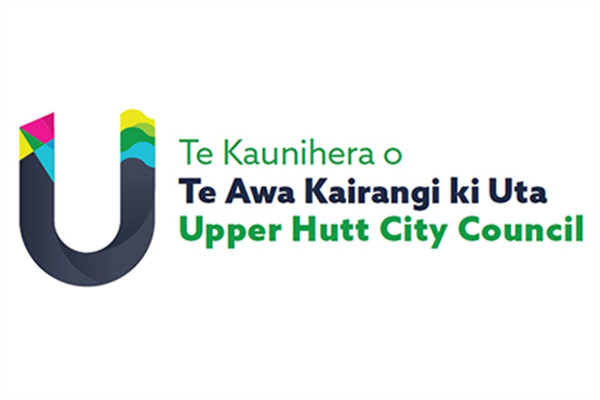 The Upper Hutt City Council logo in black with brighly coloured highlights against a white background
