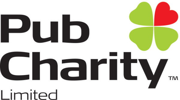 Pub  Charity Limited logo with a green and red four leaf clover against a white background